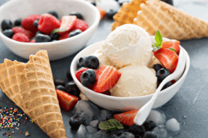 a bowl of vanilla ice cream